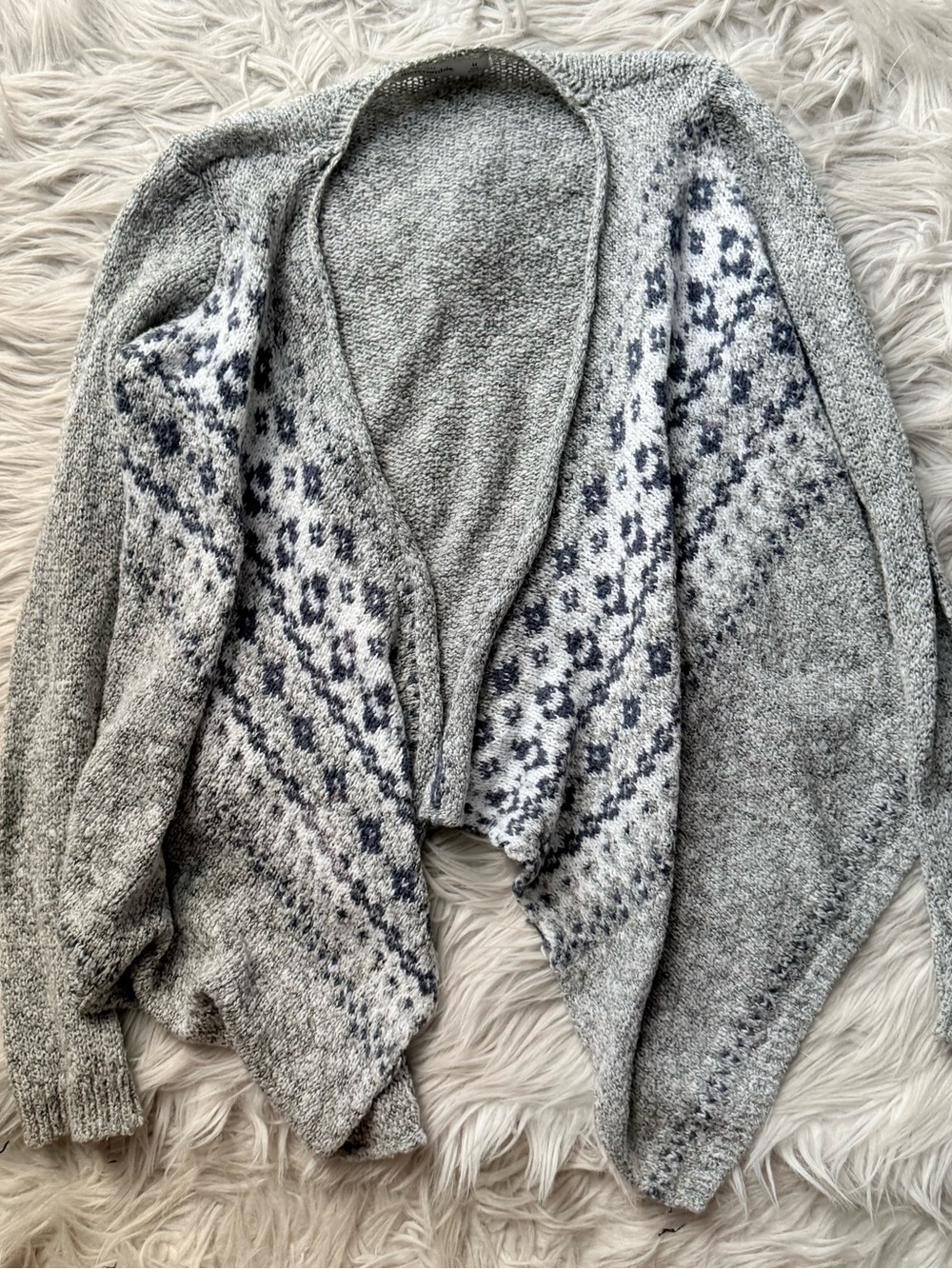 Abercrombie Kids Girls M Waterfall Cardigan Gray Fair Isle Sweater